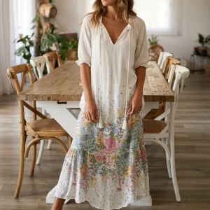 Elvara | Maxi Kjole Med Blomsterprint Og Løs Pasform